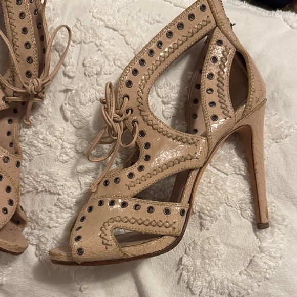 Miu Miu Shoes - Miu Miu Tan/Pink Distressed Cutout Heels
